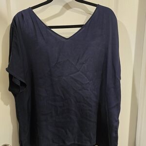 Quince Navy Blue Washable Silk Short Sleeve Top